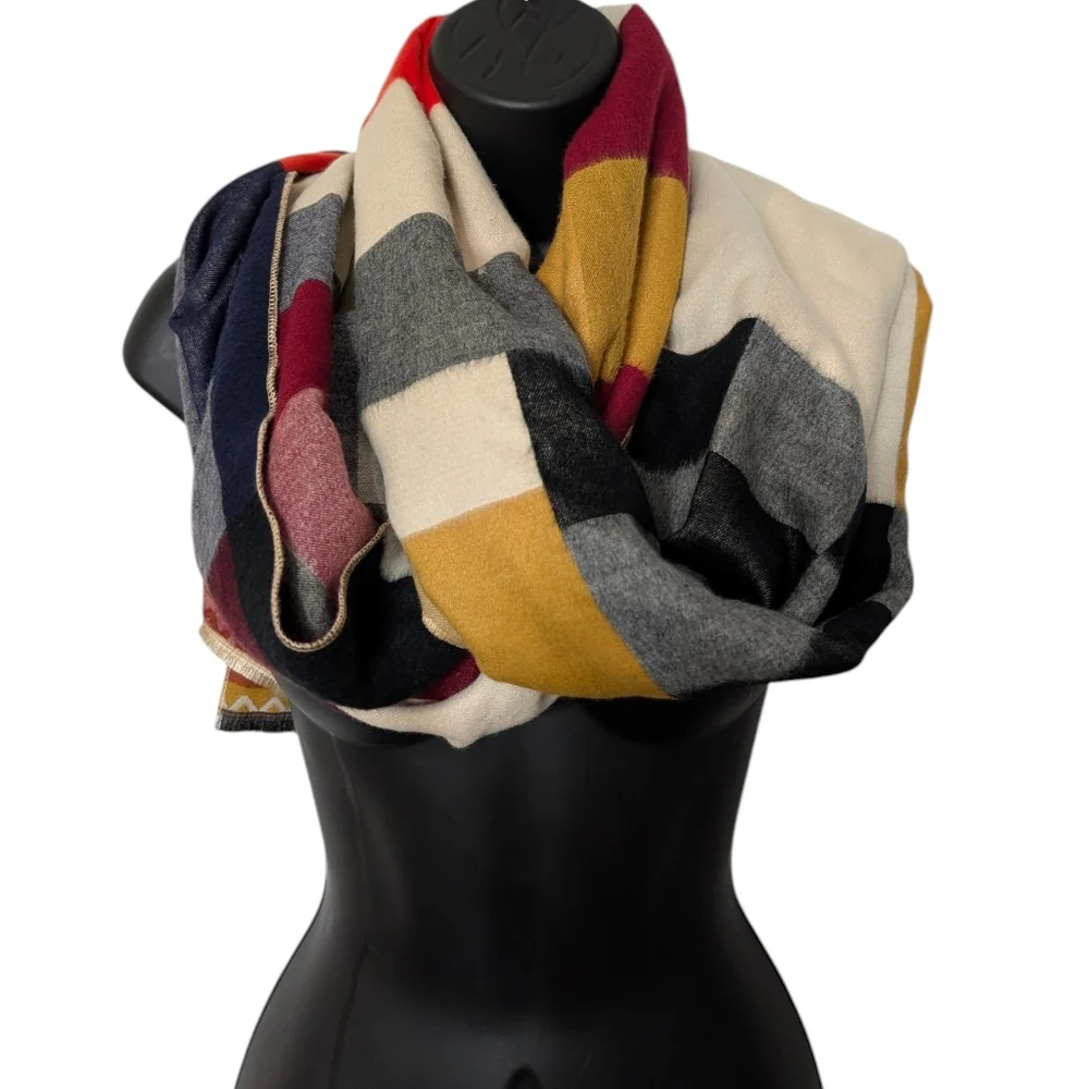 Colorful Block Pattern Mulberry Silk And Fine Wool‎ Scarf